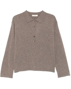 ELEH Button-Up Collar Sweater - Brown