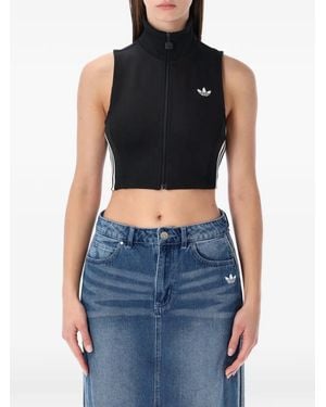adidas Logo-Embroidered Cropped Top - Blue