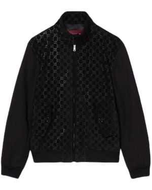 Gucci Gg-Pattern Suede Bomber Jacket - Black