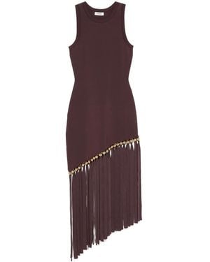Sandro Fringe-Trim Midi Dress - Purple