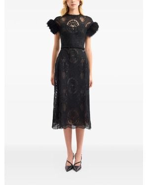 Gemy Maalouf Lace Feathers Midi Dress - Black