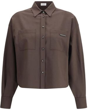Brunello Cucinelli Camicia Con Catena Monili - Marrone