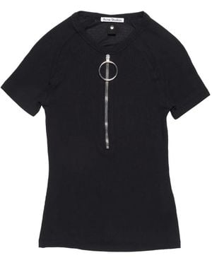 Acne Studios Geripptes T-Shirt Mit Reißverschluss - Schwarz