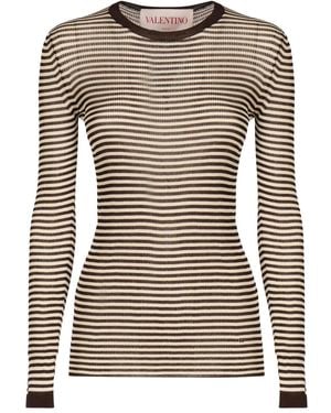 Valentino Garavani Striped-Pattern Long-Sleeve T-Shirt - Brown