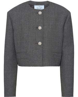 Prada ビジューボタン クロップドジャケット - グレー