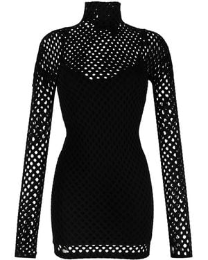 Philipp Plein Long-sleeved Mesh Short Dress - Black