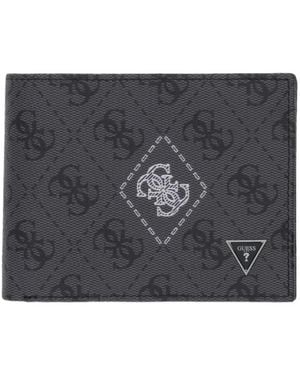 Guess Milano 4G Logo Monogram Patterned Wallet - Grey