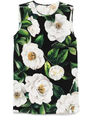 Dolce & Gabbana Gardenia-Print Charmeuse Top - Green