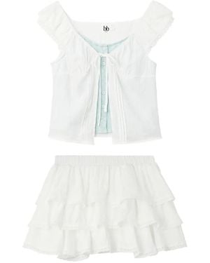 B+ AB Gelaagde Blouse En Mini-Rok Met Ruches - Wit