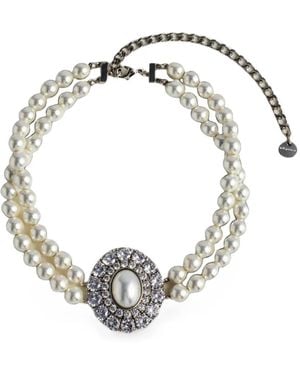 Self-Portrait Pearl Crystal-Embellished Choker - Metallic