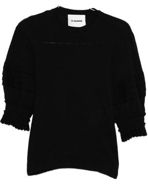 Jil Sander Pleated-Sleeve Top - Black