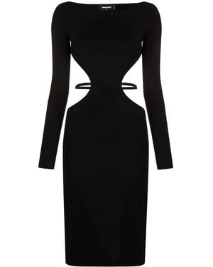 DSquared² Long-Sleeve Cut-Out Midi Dress - Black
