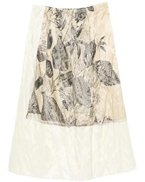 Tela Floral Print-Panel Midi Skirt - White