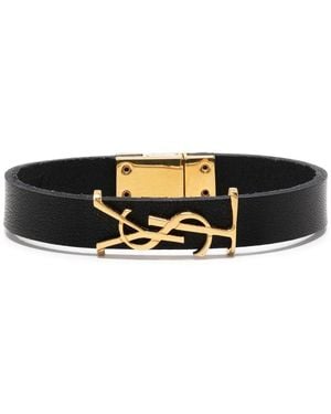 Saint Laurent Ysl-Charm Leather Bracelet - Black