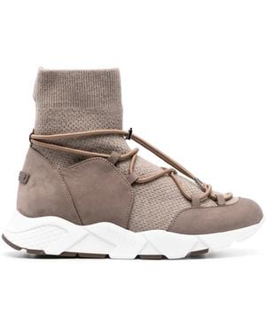 Peserico Suede-Panelled Toggle Sneakers - Brown
