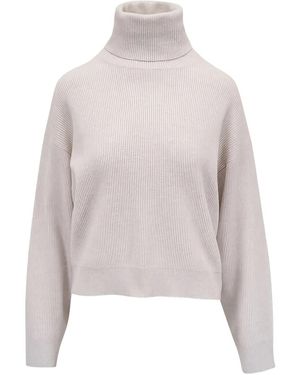 Brunello Cucinelli Ribbed Knit Sweater With High Turtleneck And Dropp - Weiß