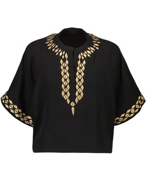 Yves Salomon Embroidered Silk Blouse - Black