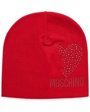Moschino Beanie Mit Kristallverziertem Herzmotiv - Rot