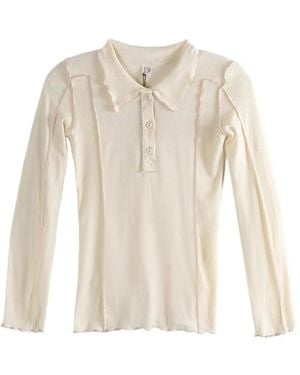 Baserange Poloshirt Met Ruches - Wit
