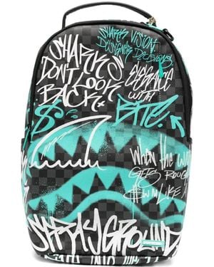 Sprayground Graffiti-Print Chequered Backpack - Green