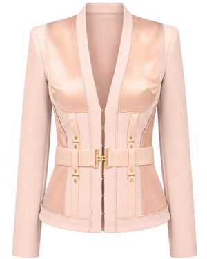 Elisabetta Franchi Bustier Belted Hook-Fastening Jacket - Pink