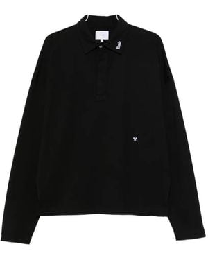 Rhude Logo-Embroidered Long-Sleeve Polo Shirt - Black