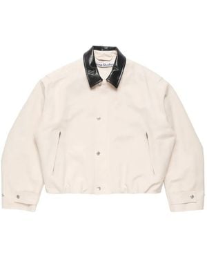 Acne Studios Bomber With Leather Collar - Natural
