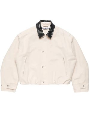 Acne Studios Bomber With Leather Collar - Natural