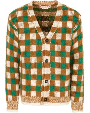 Marni Checked Ribbed Cardigan - Green