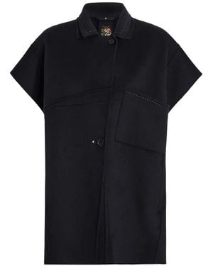 High Correct Contrast-Stitch Short-Sleeved Cape - Black