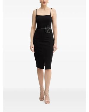 Guess Floral-Appliqué Belted Midi Dress - Black