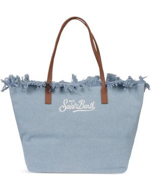 MC2 Saint Barth Regular City Canvas Bag With Fringes - Blue