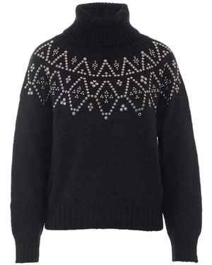 Alpha Studio Stud-Embellished High-Neck Sweater - Black