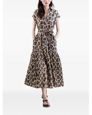 Psophia Animal-Print Tie Midi Dress - Wit