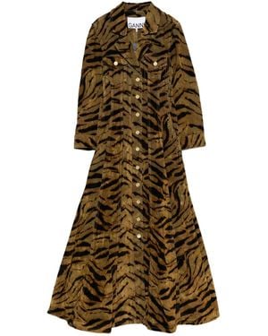 Ganni Tiger-Pattern Button-Up Maxi Dress - Natural