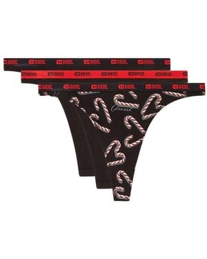 DIESEL Three-Pack Thongs With Candy Cane Print - Red