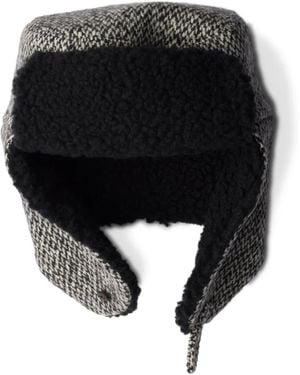 Prada Houndstooth Fleece-Trapper Hat - Black