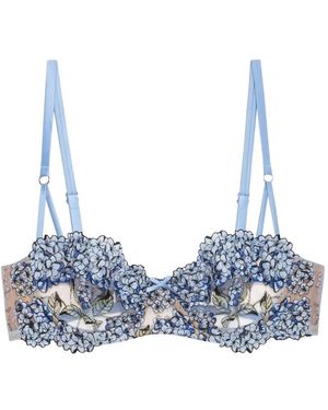 Fleur du Mal Hydrangea Embroidered Balconette Bra - Blue