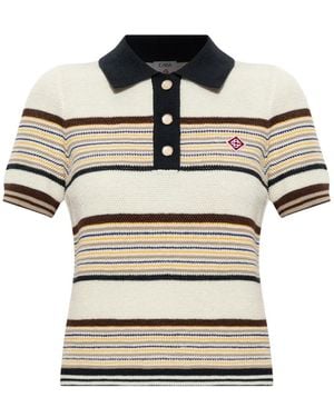 CASABLANCA Café Striped-Pattern Polo Top - Natural
