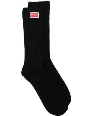 KENZO Logo-Patch Ribbed Socks - Black