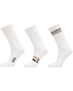 HUGO Logo-Print Ribbed Socks (Set Of Three) - White
