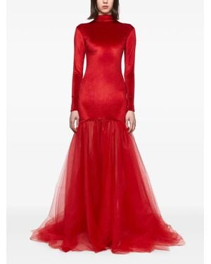 Atu Body Couture Tulle-Detail Velvet Maxi Gown - Red