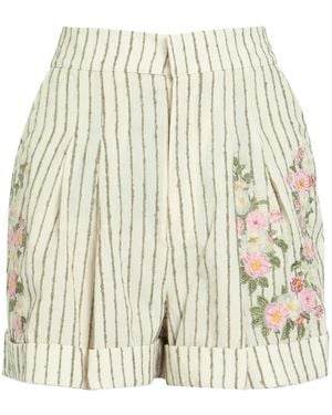 Agua Bendita Rommy Floral-Embroidered Striped Shorts - White