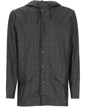 Rains Logo-Pattern Hooded Jacket - Gray