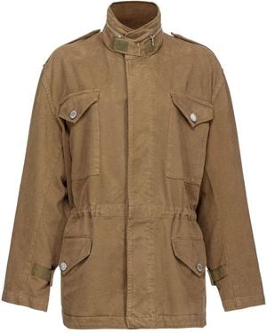 Pinko Cotton Overshirt High-Neck Jacket - Brown
