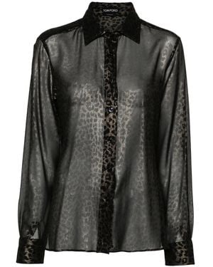 Tom Ford Laminated Leopard-Print Silk Shirt - Black