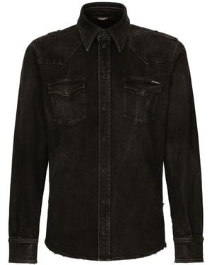 Dolce & Gabbana Distressed-Effect Denim Shirt - Black