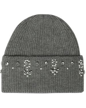 Emme Faux-Pearl Embellished Ribbed Beanie Hat - Grey