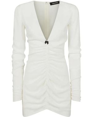 DSquared² V-Neck Gathered Minidress - White