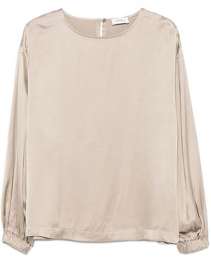 Ottod'Ame Satinbluse Mit Elastischen Bündchen - Natur